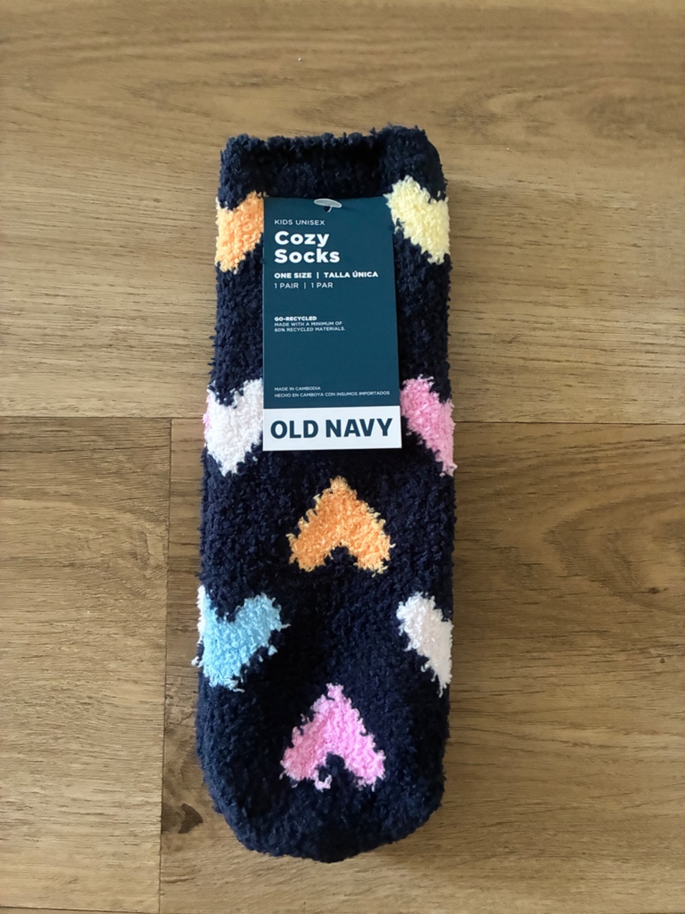 Old Navy Kids Fuzzy Heart Slipper Socks Navy Multi Color Non Slip NWT